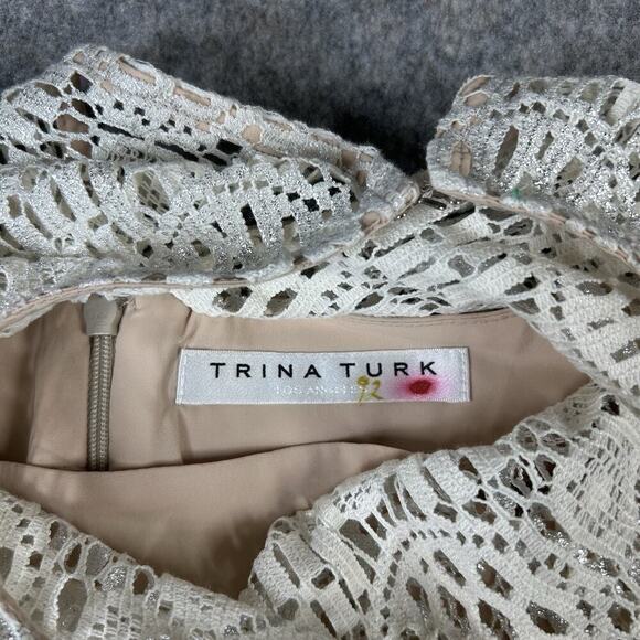 Trina Turk Dress Womens 4 Metallic Lace Bell Sleeve Mini Formal Classy - Picture 9 of 9